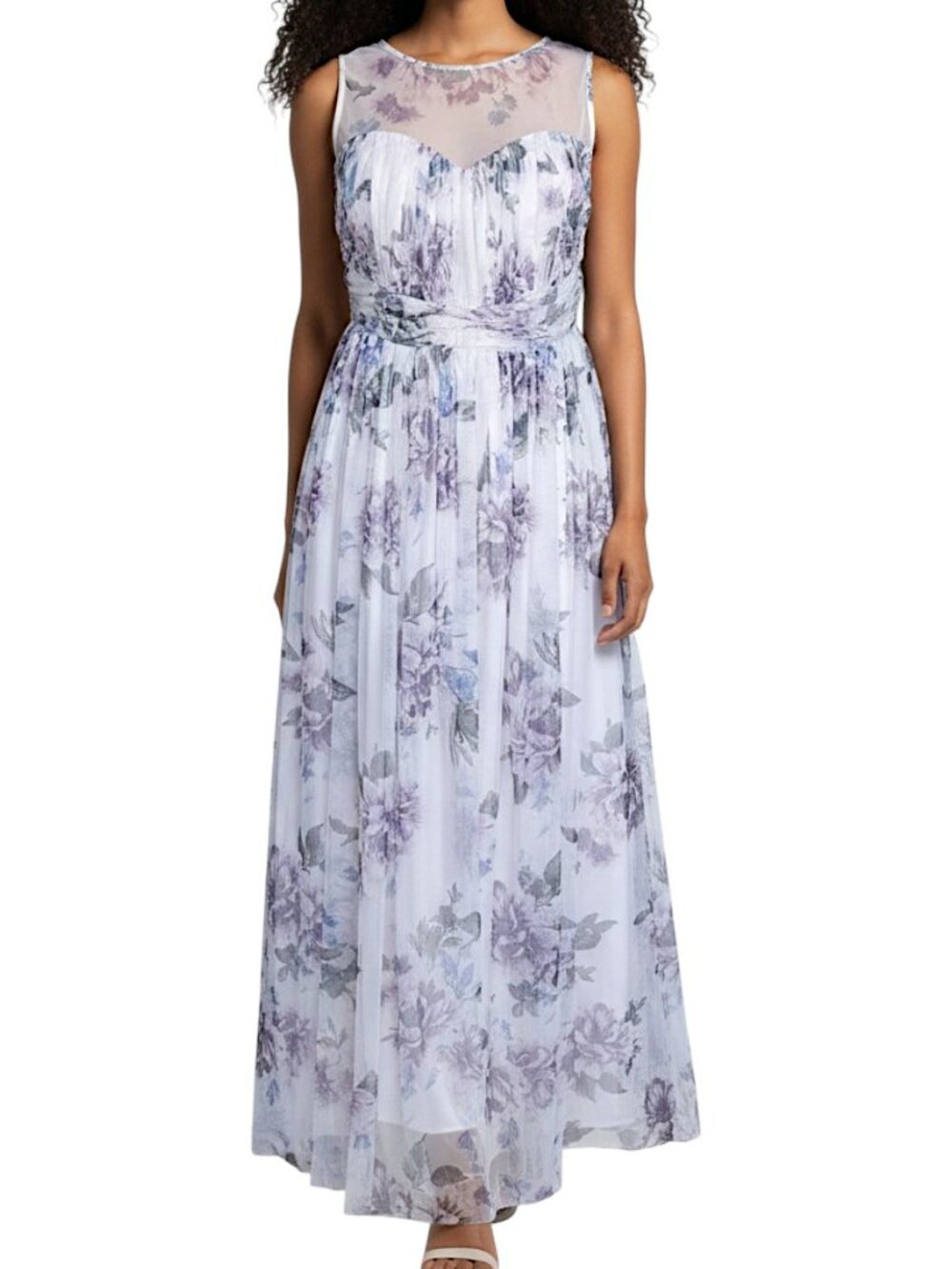 Candalite Dusty Pink Floral Mesh High Neck Maxi Dress Women's Size S